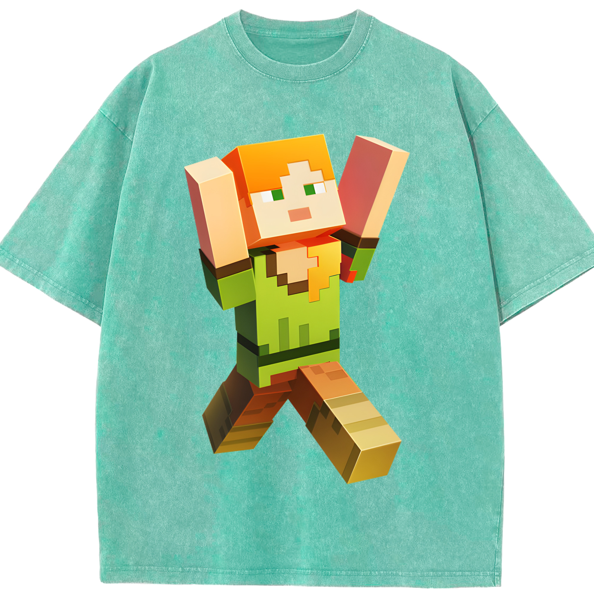 （画像用） マインクラフト ブロックの世界 Minecraft MC Block world 綿100% ヴィンテージ風 半袖Tシャツ（フロントプリント）